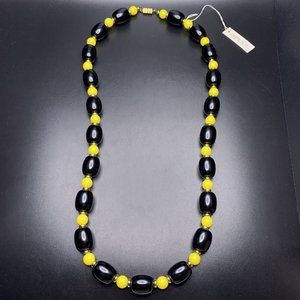 Shimoda Beaded Necklace Chunky Bold Yellow Black Gold Tone Japan Classic Look